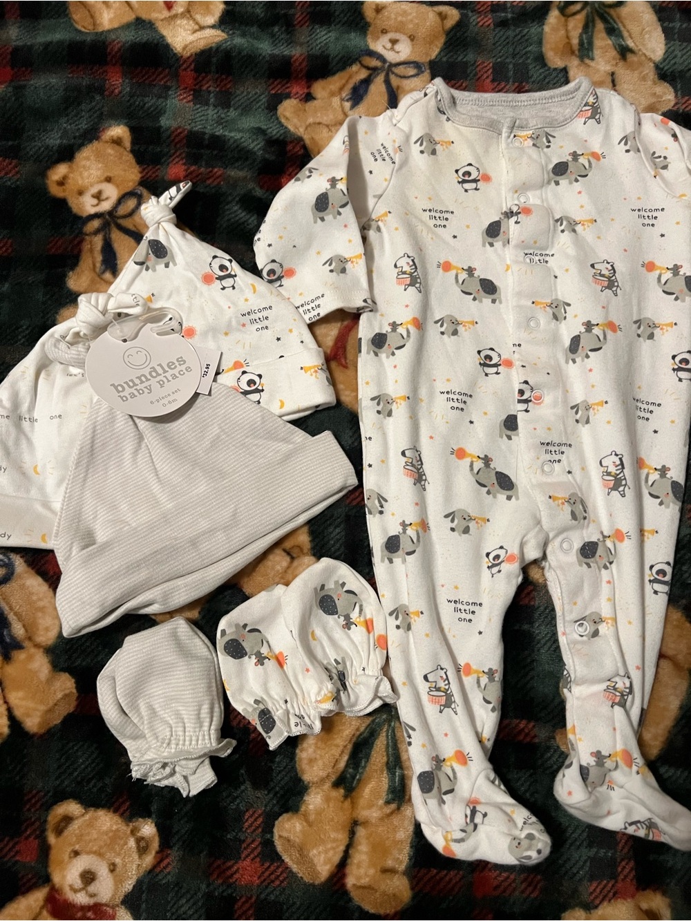 Janie and Jack White Baby One-Piece Footed Sleeper with Animal Print